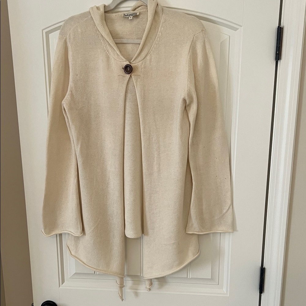 Indigenous Women’s Hand Loomed Hooded Cream Open-Front Cardigan Sz M